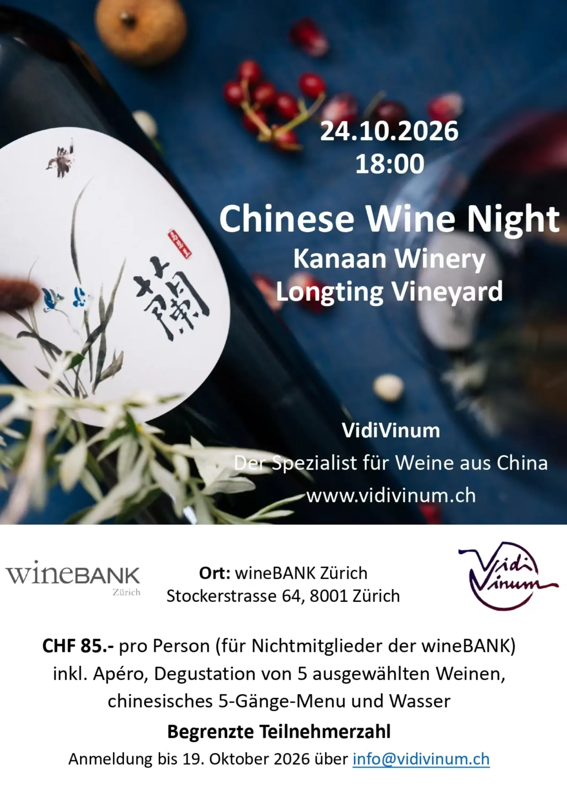 Chinese Wine Night von VidiVinum am 24. Oktober 2026 in Zürich